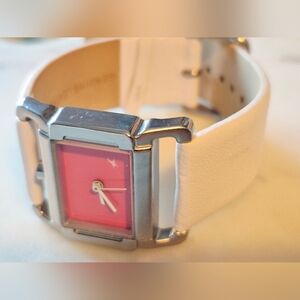 Pink and White Watch with Silver Accents